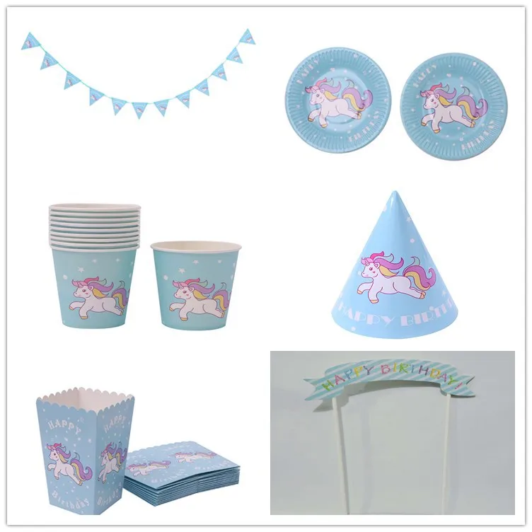 53 шт./компл. одноразовая посуда с единорогом розовая синяя бумажная тарелка