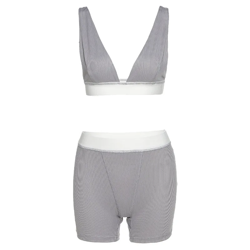 

European and American new spring 2021 women's sexy deep V vest breathable five-point pants sports suit