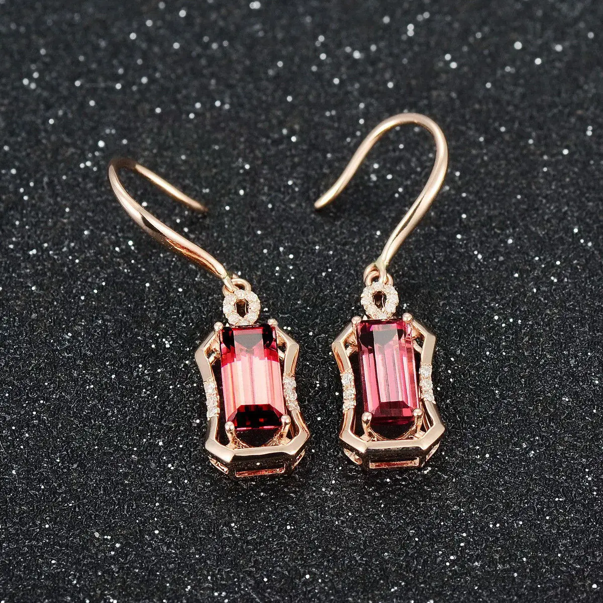 

Rose Gold Exquisite Ruby Drop Earrings for Women Wedding Colorful Gemstone Stud Earring 925 Sterling Silver Clip Jewelry Gift