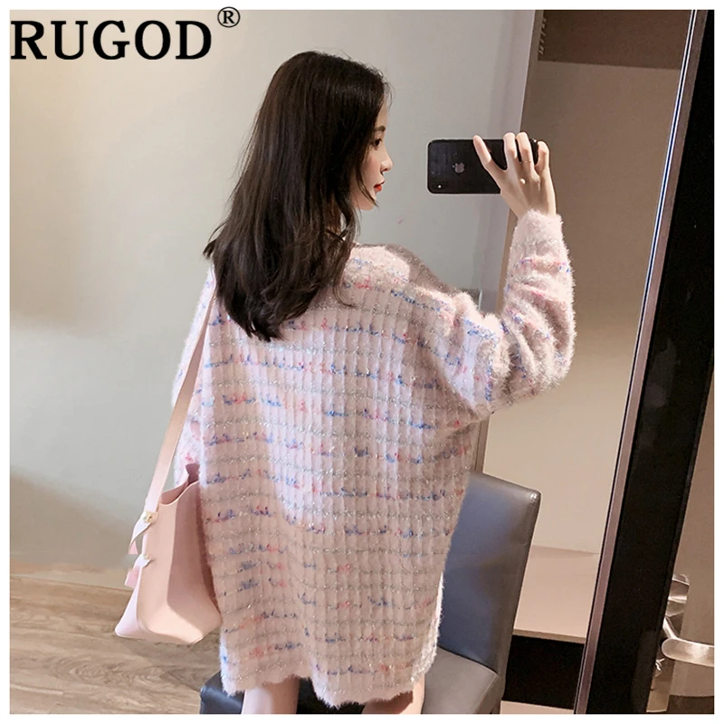 Женский вязаный свитер RUGOD элегантный свободный средней длины с круглым вырезом