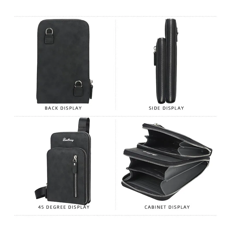 

Baellerry Men's Large Capacity Mobile Phone Bag Zipper Messenger Bag Male PU Chest Bag Black