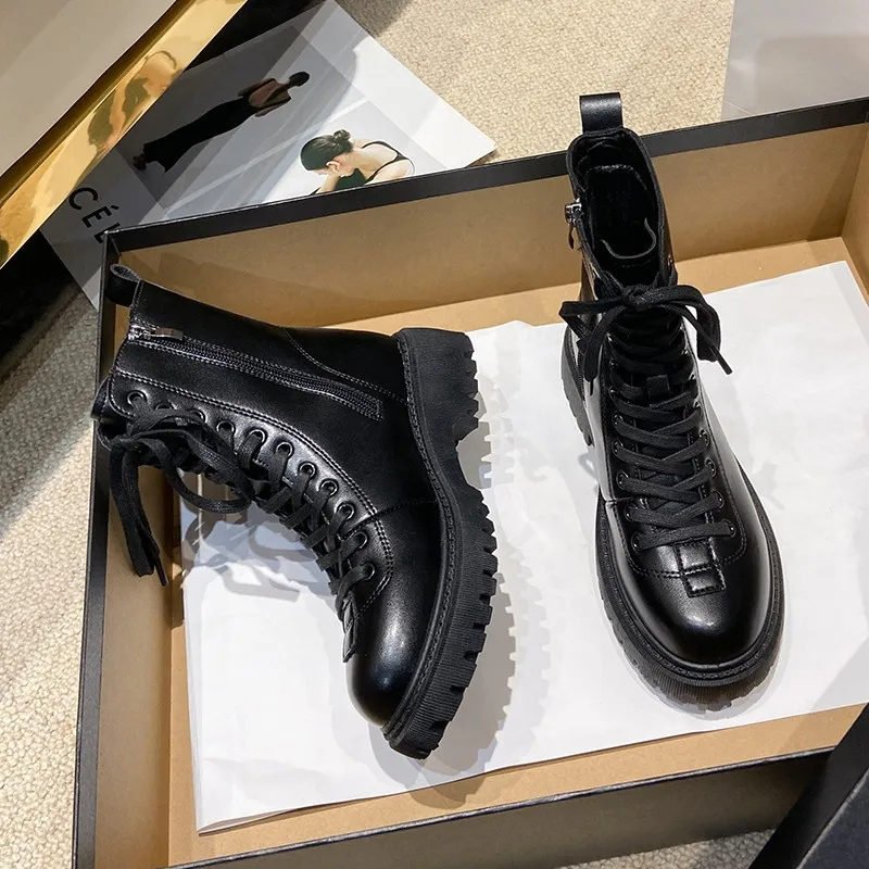 2021 new women's soft PU leather boots solid color short boots winter warm fur ankle boots thick plush mid-heel women's boots