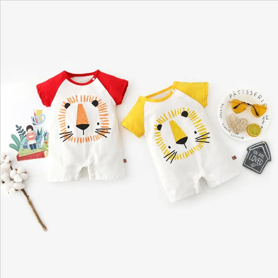 

7plus1 kids boys cartoon lion cotton jumpsuits for summer short sleeve toddler cotton soft romper children clothing