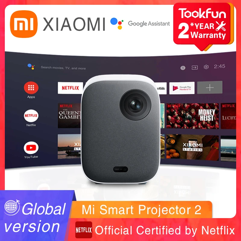 

Новый умный проектор Xiaomi Mi 2, домашний кинотеатр Netflix, Android TV, вход 4K, автофокусировка, коррекция трапецеидальных искажений Dolby