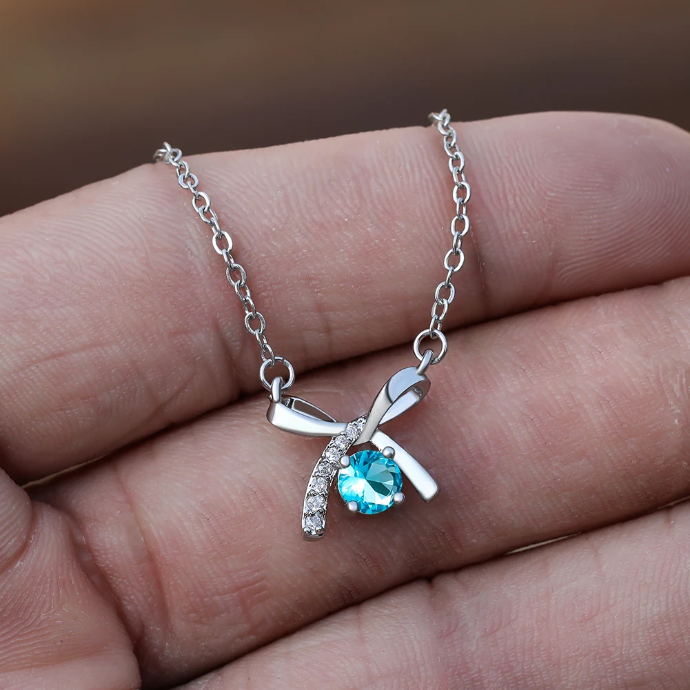 

Aqua Blue Bowknot Pendant Necklace for Women Cute Exquisite Silver Bowknot Chain Necklaces Girls' Dating Birthday Jewelry Gift