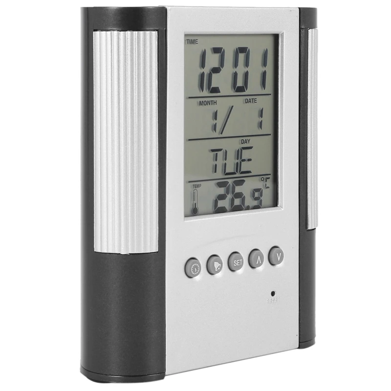 

LCD Desk Pen Holder Pencil Container with Calendar Timer Alarm Clock Temperature