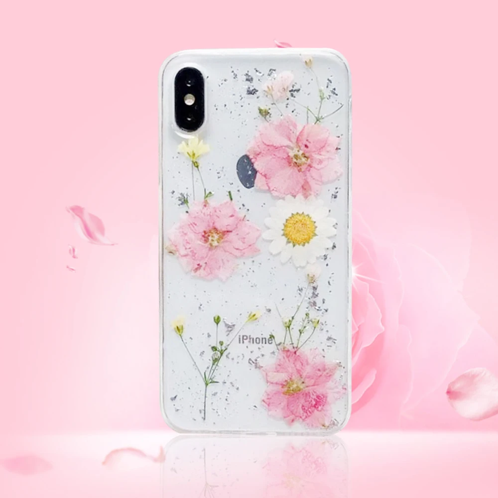

Transparent Floral Phone Case For iPhone 11 Pro Max X Xr Xs Max 6 6S 7 8 Plus Real Dried Flower Clear Rubber Soft Cases Cover