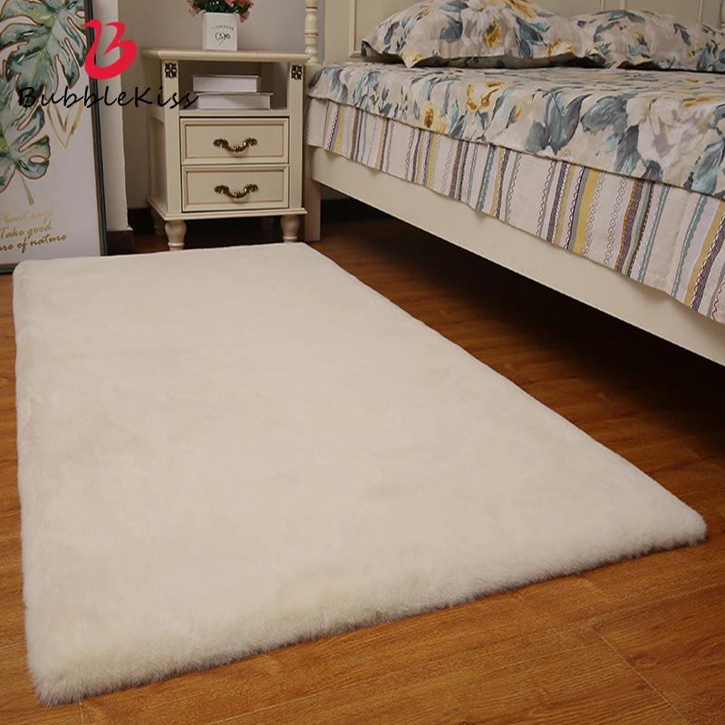 

Bubble Kiss Faux Rabbit Fur Fluffy Rugs Soft Wool Hairy Carpet Home Living Room Rugs For Bedroom Decor Bedside Thicker Floor Rug