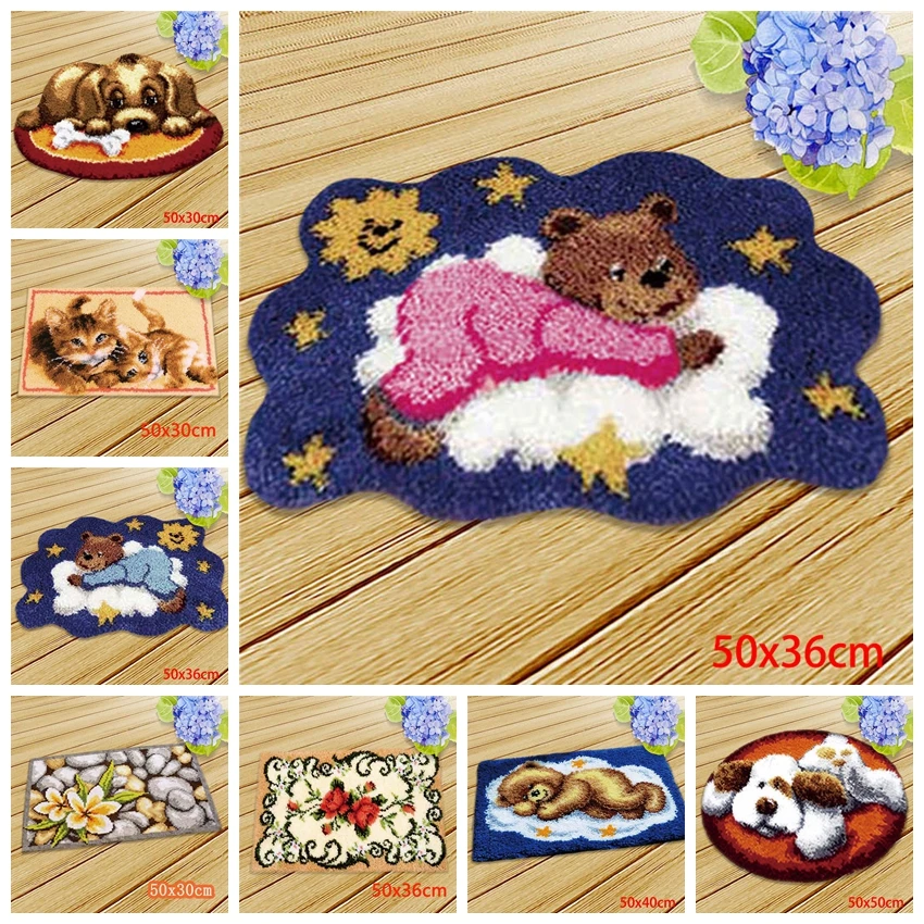 

Cute Bear Dog Cat Carpet animal Embroidery Pillow Knooppakket Needlework Set Latch Hook Cushion Button Package knoopkussen