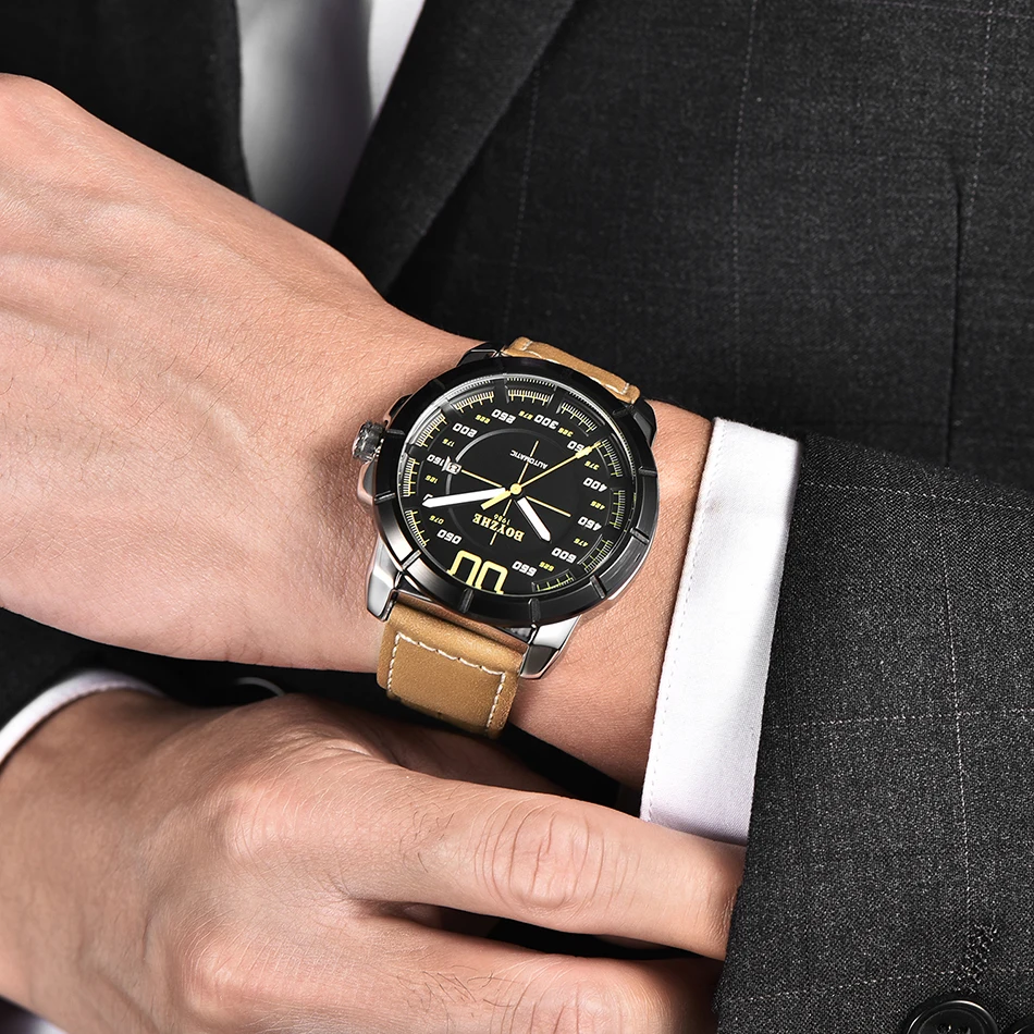 

BOYZHE Luxury Brand Sport Automatic Watch Men Mechanical Mens Wrist Watches Leather Clock Mechanism Militar Relogio Luminoso New