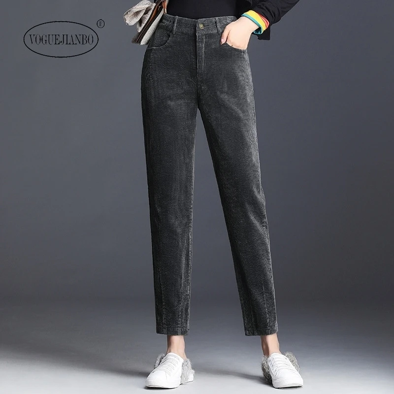 Вельветовые штаны шаровары зимние большие размеры высокая талия тонкие для