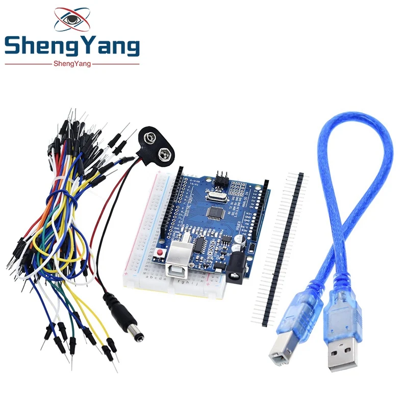 Стартовый комплект ShengYang для arduino Uno R3 из 5 предметов: макетная плата джампер