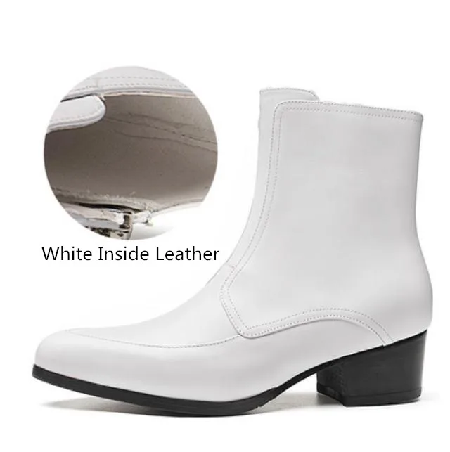 Inside Leather Новые осенние белые ботинки «Челси» из натуральной кожи мужские черные свадебные ботинки на высоком каблуке мужские теплые плюшевые зимние ботинки размеры 36-44 - Цвет: Inside Leather
