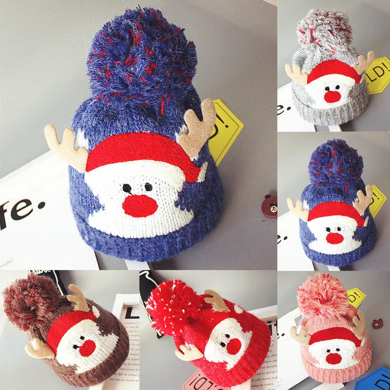 

New Toddler Kids Girls Boys Baby Infants Winter Warm Crochet Knit Hat Beanie Cap Cartoon Deer Christmas Cute Xmas Hats