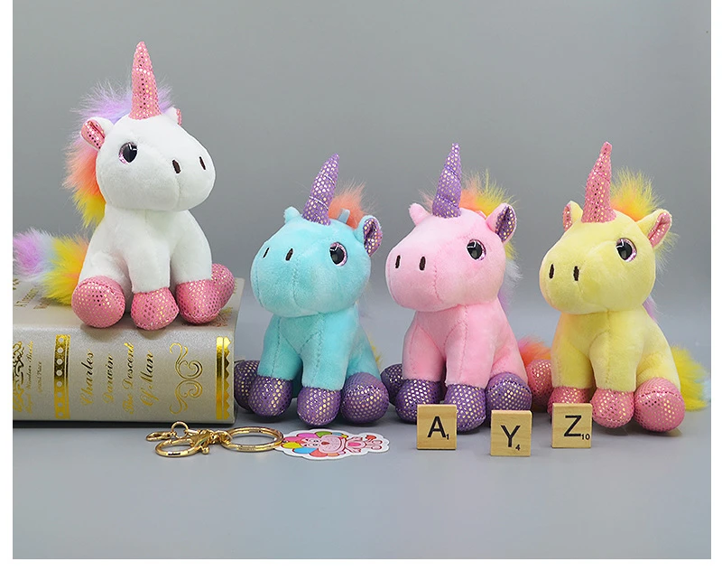 

Kawaii Rainbow Unicorn Doll Keychain Cartoon Plush Toys Cute Grasp Machine Dolls Keyring Pompom Kids Bags Luggage Pendant