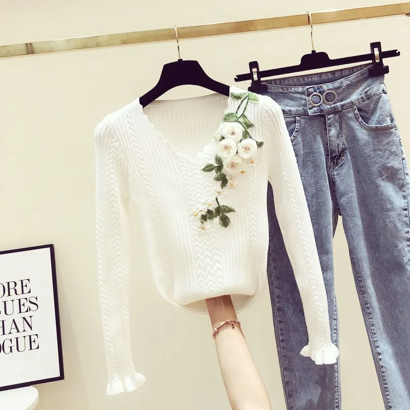 Новинка Платье с цветочным узором для свитер женская осенняя и зимняя ручной