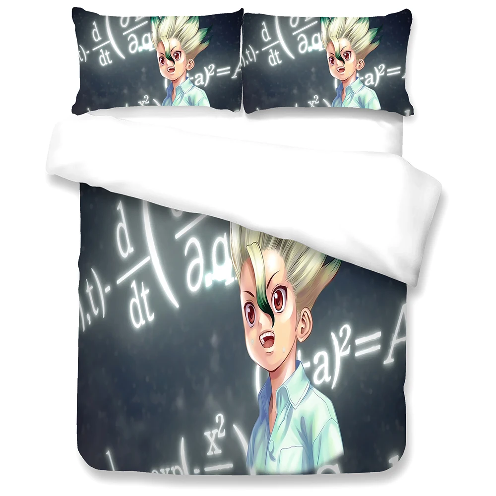 Комплект постельного белья из 3 предметов с анимационной серией Dr Stone, пододеяльник с аниме принтом и наволочка, без одеяла для детей, подрос...