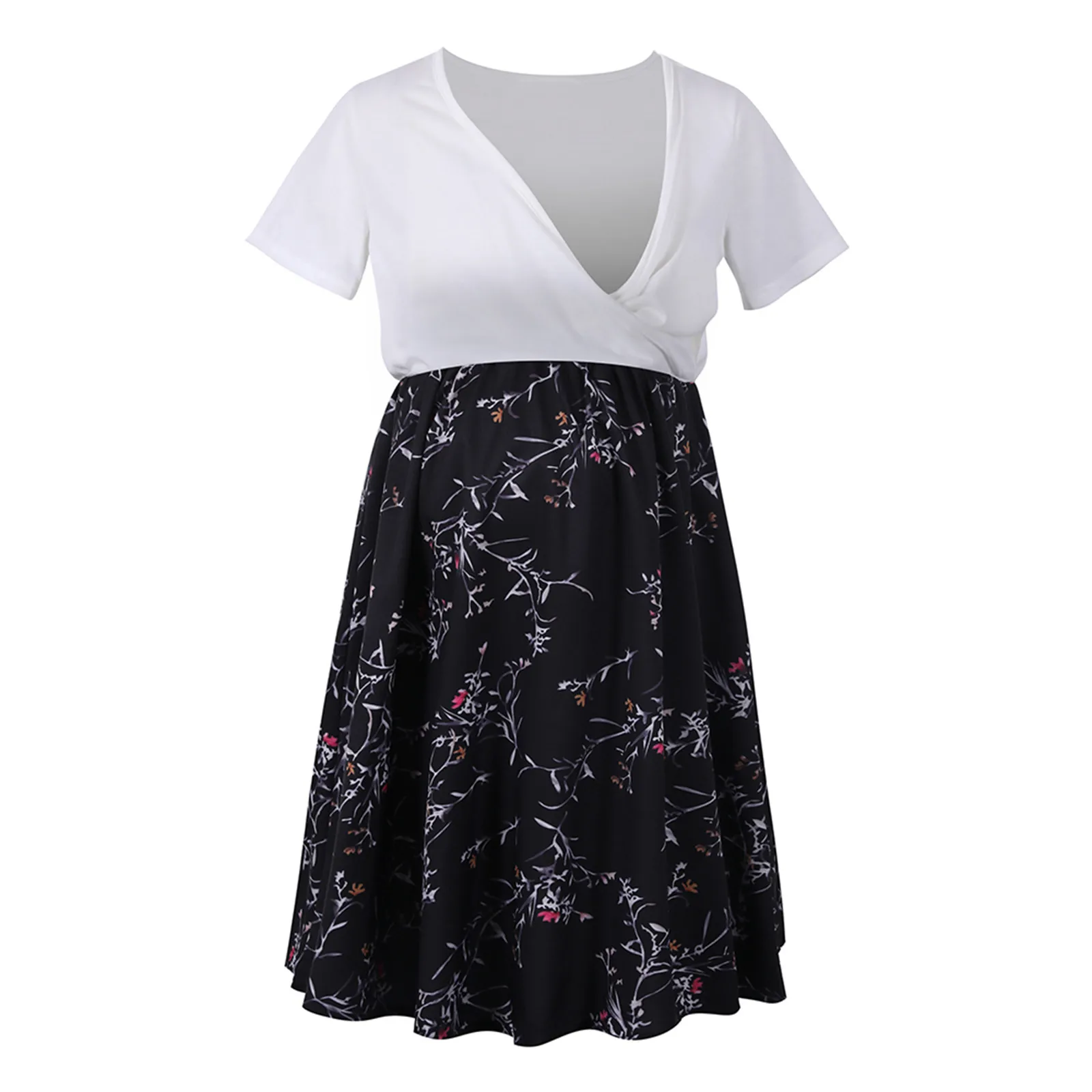 

Pregnancy Grossesse Summer Pregnant Patchwork Short Sleeve Breastfeeding Maternity Women Dress Ropa Embarazada