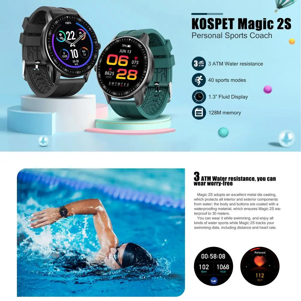 

1.3 inches Smart Watch Personalized IP68 Waterproof Sport Bracelet 40 sports modes IP68 smart watch for KOSPET Magic 2S Dropship
