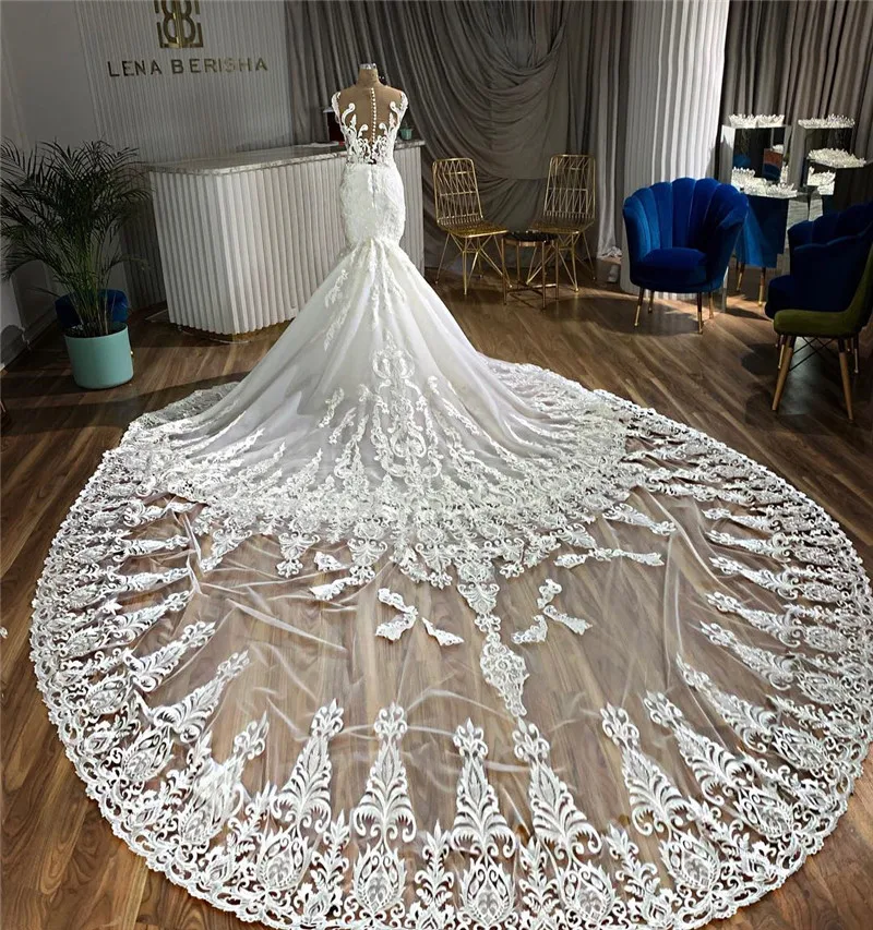 Plus Size Ivory Wedding Dresses A-Line Beading Luxury Wedding Gowns 2021 Long Sleeves Princess Brides Dresses Vestidos De Novia