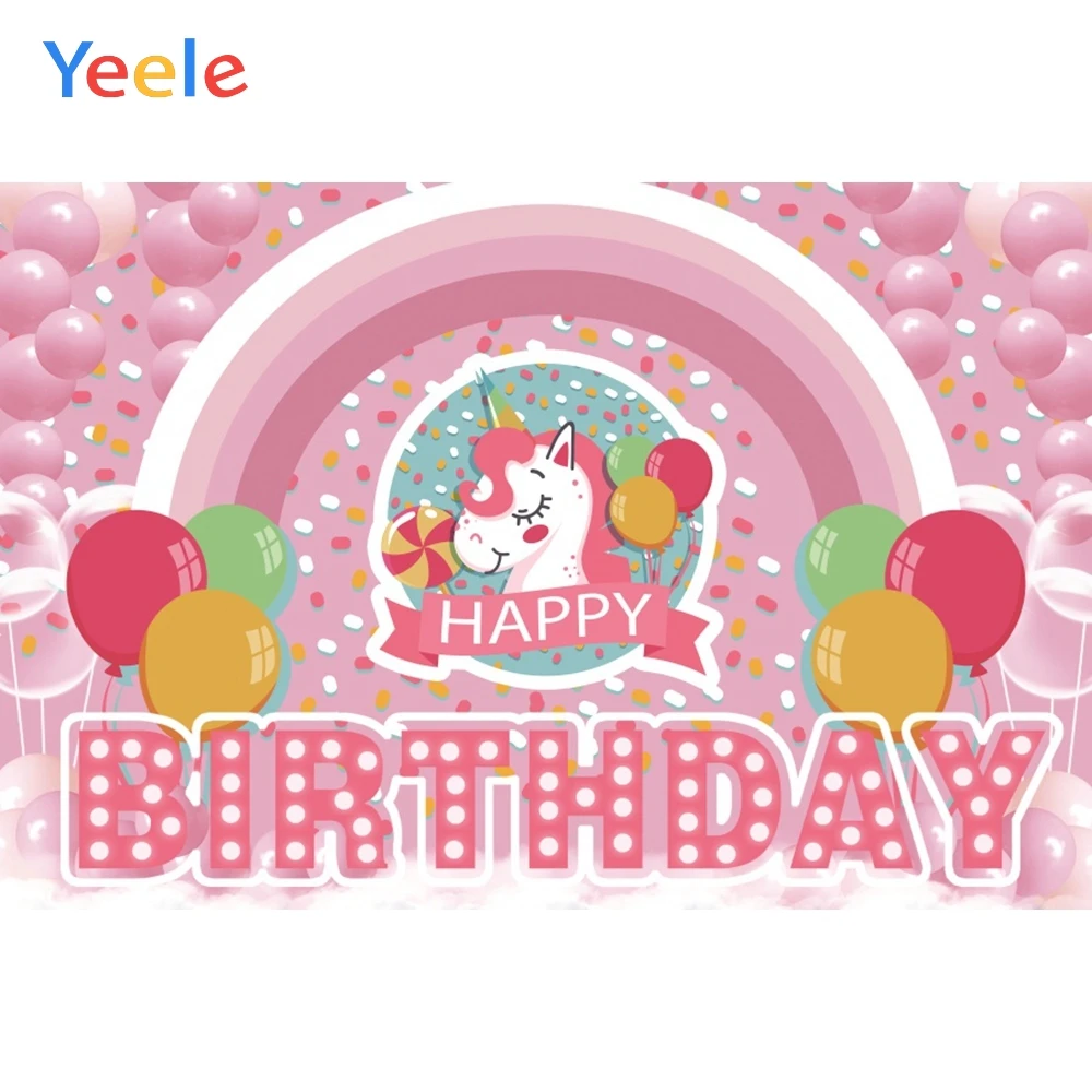 

Фоны для фотосъемки Yeele с изображением единорога, шаров, радуги, дня рождения