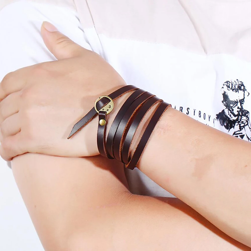 New fashion Jewelry Wholesale Vintage Multilayer Wrap Leather Bracelet For women adjustable Embossing bangle for men in charm | Украшения и