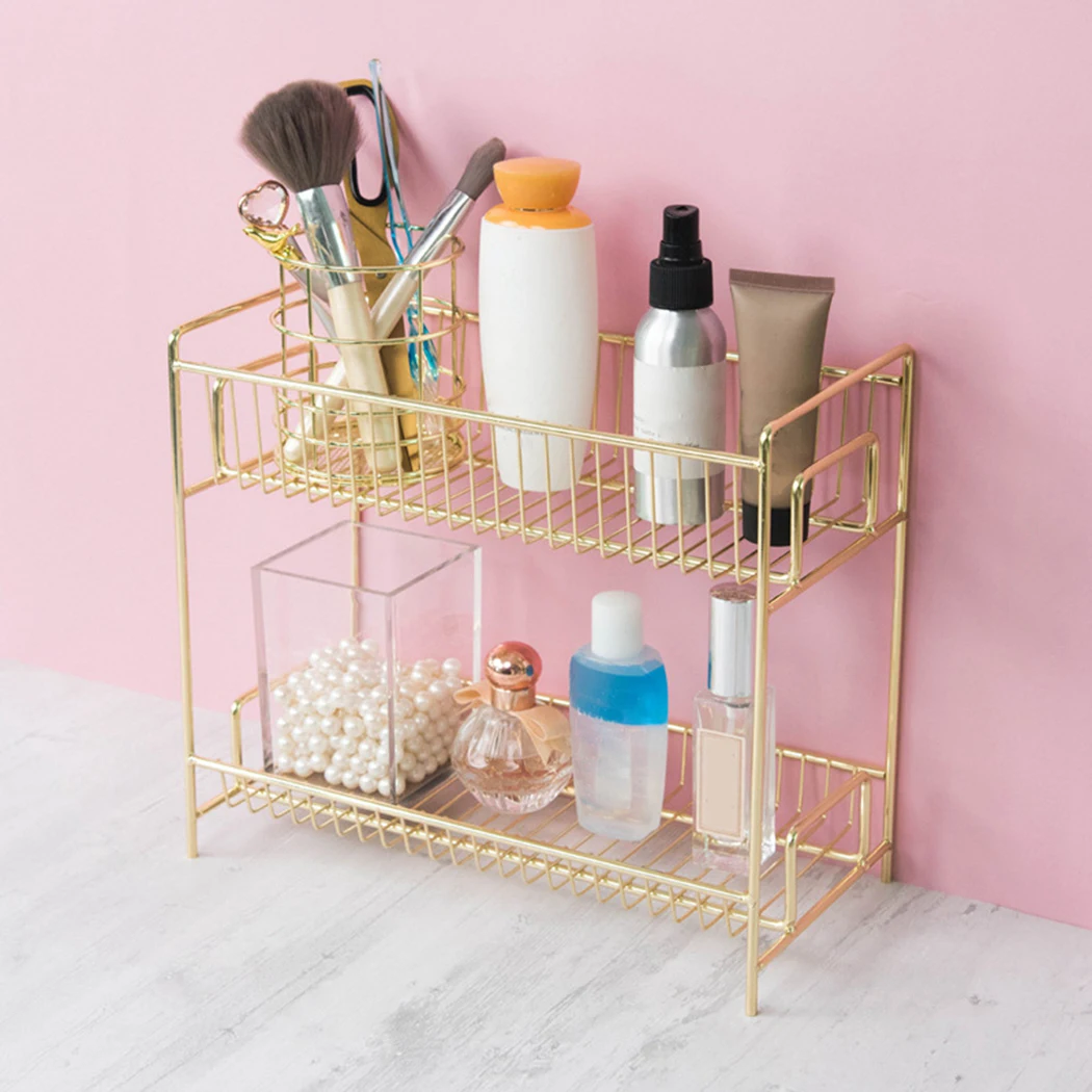 

Toilet Bathroom Storage Rack Mesh Wire Basket 2-Tier Cosmetic Makeup Basket Box Wash Basin Storage Household Iron Light Luxury