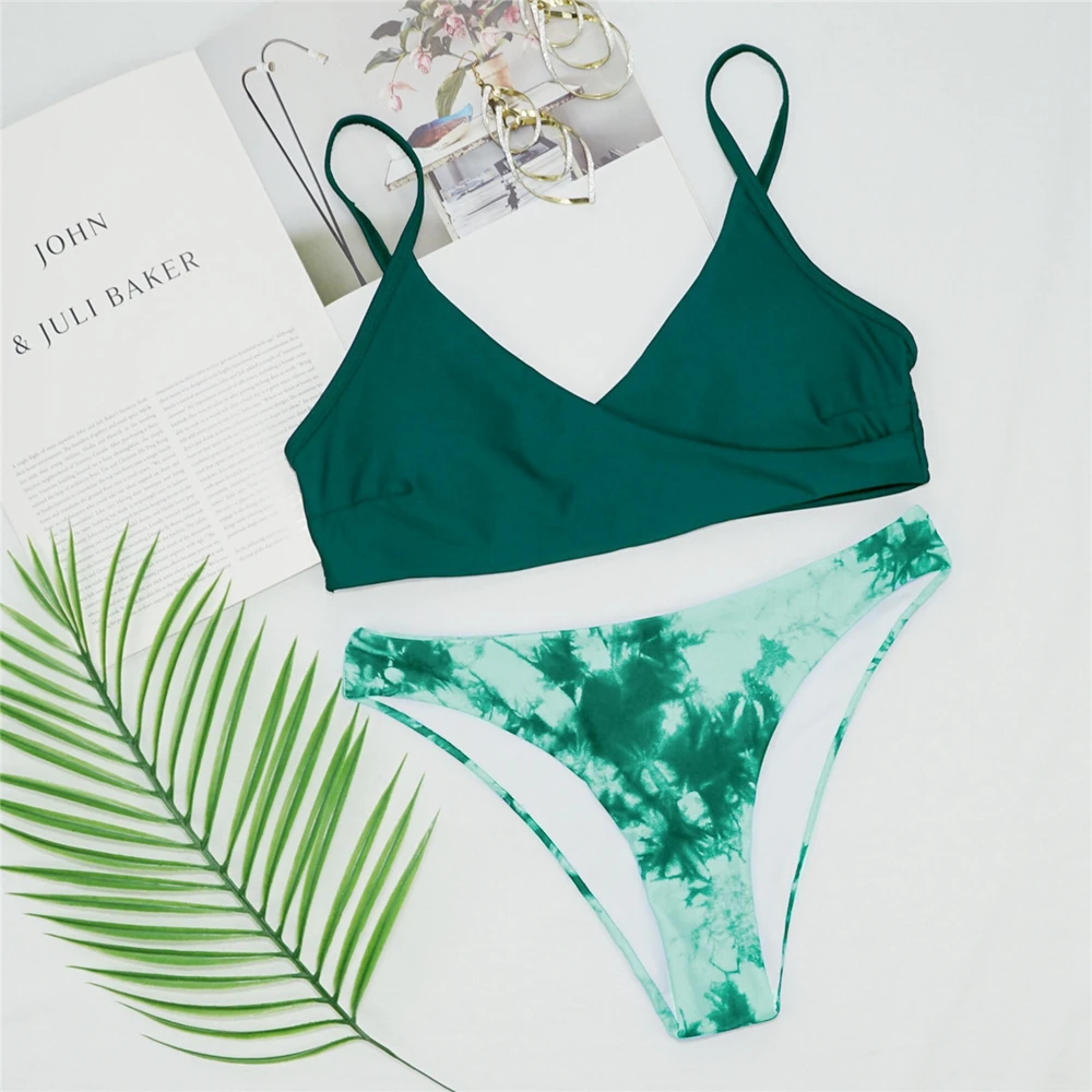 

Sexy Solid Top Print Bikini Bottoms Bikini Set Women Swimsuit Push Up Swimwear 2021 New Low Waist Bathing Suit Summer Beach Wear
