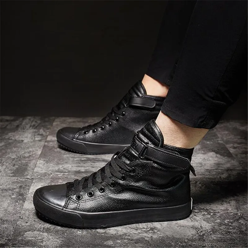 Мужские высокие кроссовки кожаные плоская подошва повседневная обувь для