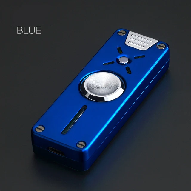 BLUE 7 светодиодный Спиннер для пальцев Ручной USB Зажигалка для сигарет; защита от ветра электрическая плазменная дуговая Вольфрамовая турбо зажигалка для мужчин - Цвет: BLUE