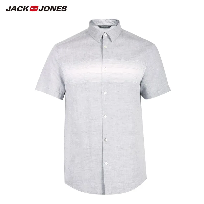 Мужская Базовая рубашка в полоску с коротким рукавом JackJones из хлопка и льна | 219204522