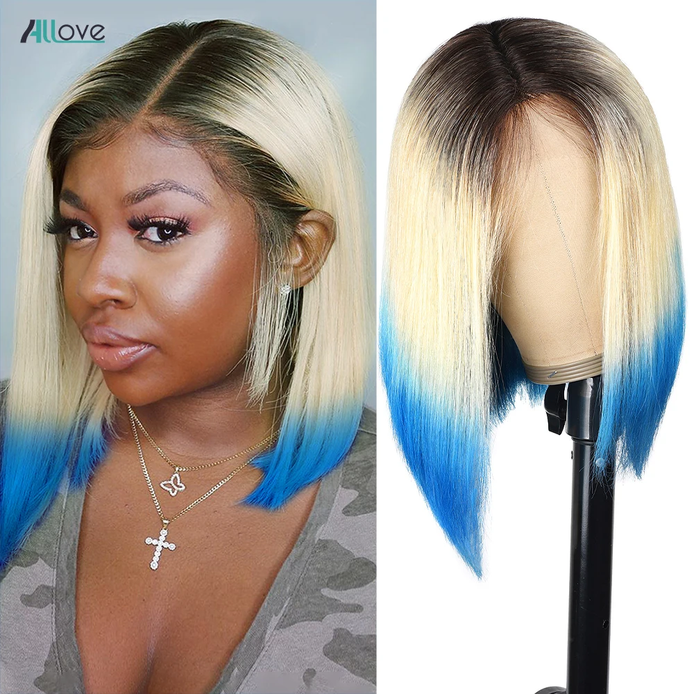 

Blonde Bob Wig 613 Straight Short Bob Wigs Brazilian Red Blue Purple 3 Tone Ombre Wig Colored Hair Wigs Preplucked For Women