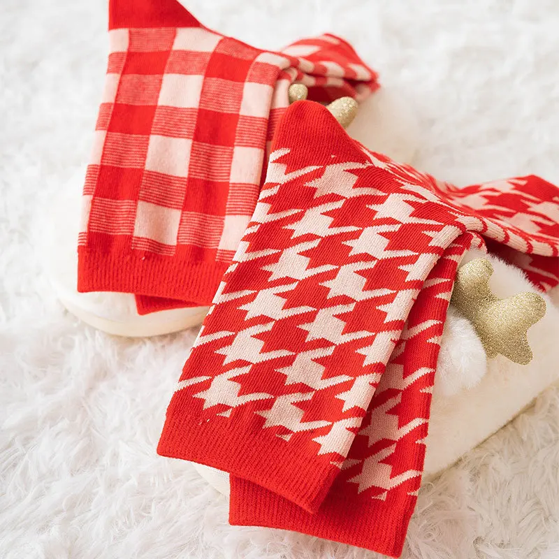 Новинка 2020 женские носки в клетку и полоску удобные стиле Харадзюку красного