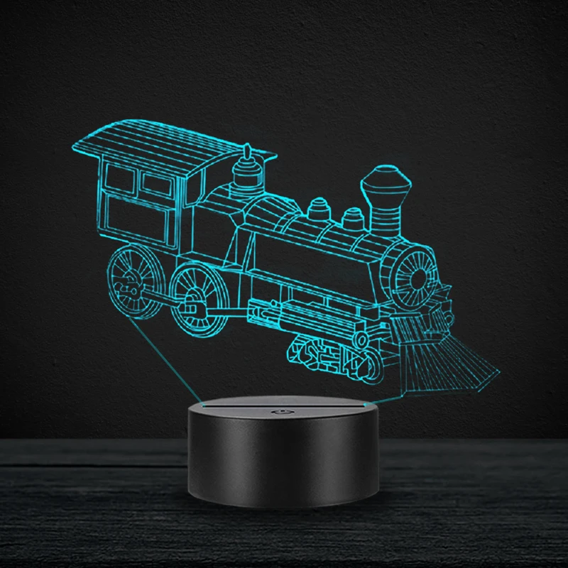 Поезд Локомотив 3D лампа Иллюзия светильник автомобиль светодиодный ная