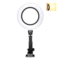 selfie ring light clip with clamp mount desk makeup live stream webcam video light 360 degrees rotate ring lamp dimmable