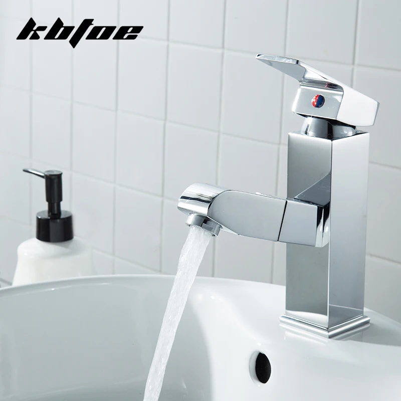 

Смеситель для раковины медный с одним отверстием, выдвижной кран для горячей и холодной воды в ванную комнату, ручная стирка