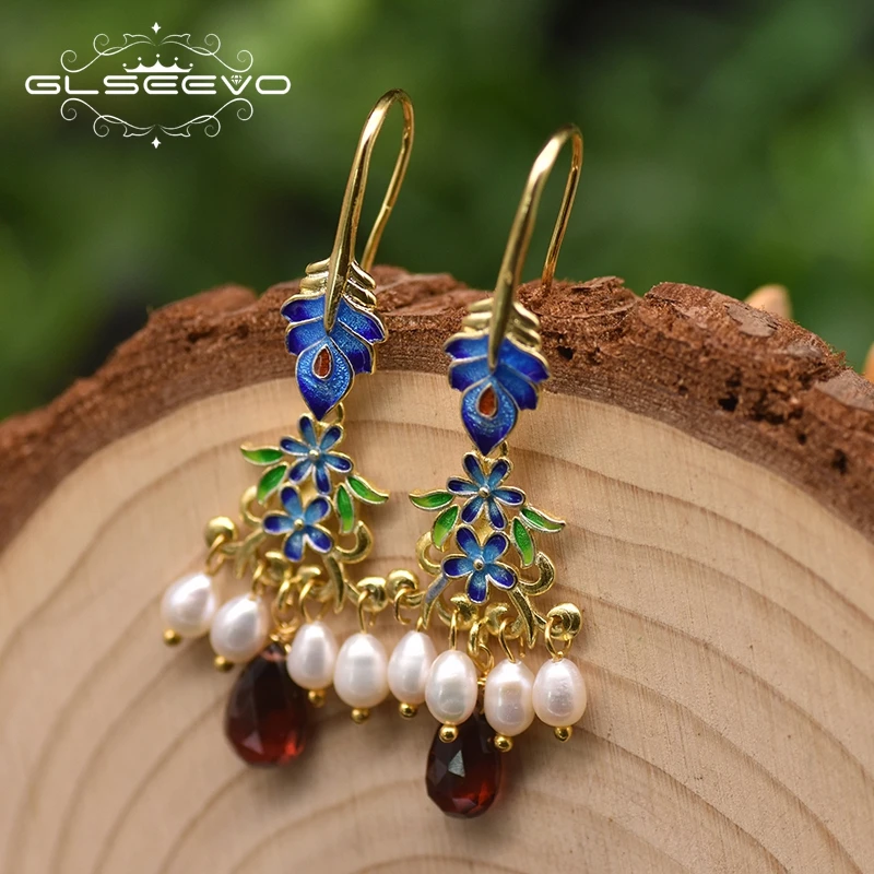 GLSEEVO Cloisonne новые этнические массивные серьги капли с растениями для женщин