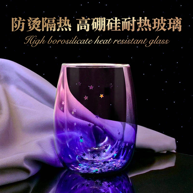 Стеклянная чашка для воды цветная двухслойная стеклянная круглая Хрустальная со