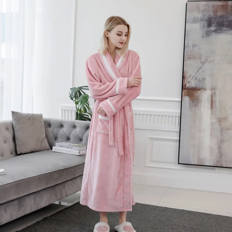 Lounge длинные женские пижамы зимний мягкий Халат отточить Ckothing Толстая Коралловая флисовая ночная рубашка фланель сексуальный пояс пижамы Неглиже