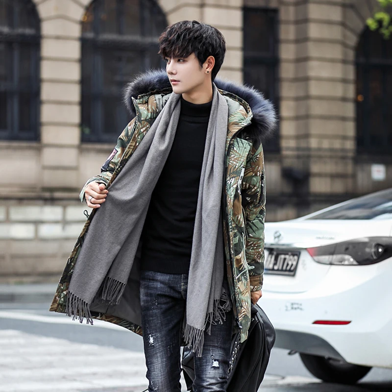 Winter mens jacket medium and long style camouflage color  extra-thick white duck down jacket warm coats