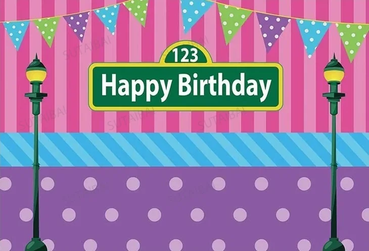 

Happy Birthday Street Backdrop Vintage Brick Wall Light Party Child Photo Studio Background Photography Backdrops Decorations