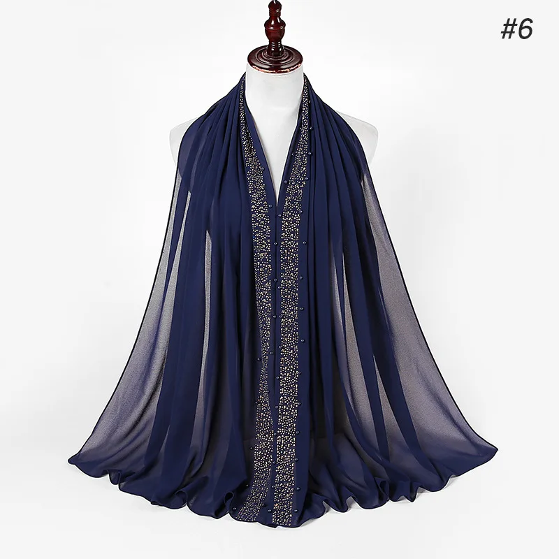 Платок женский шифоновый однотонный с жемчугом горячая Распродажа шаль на
