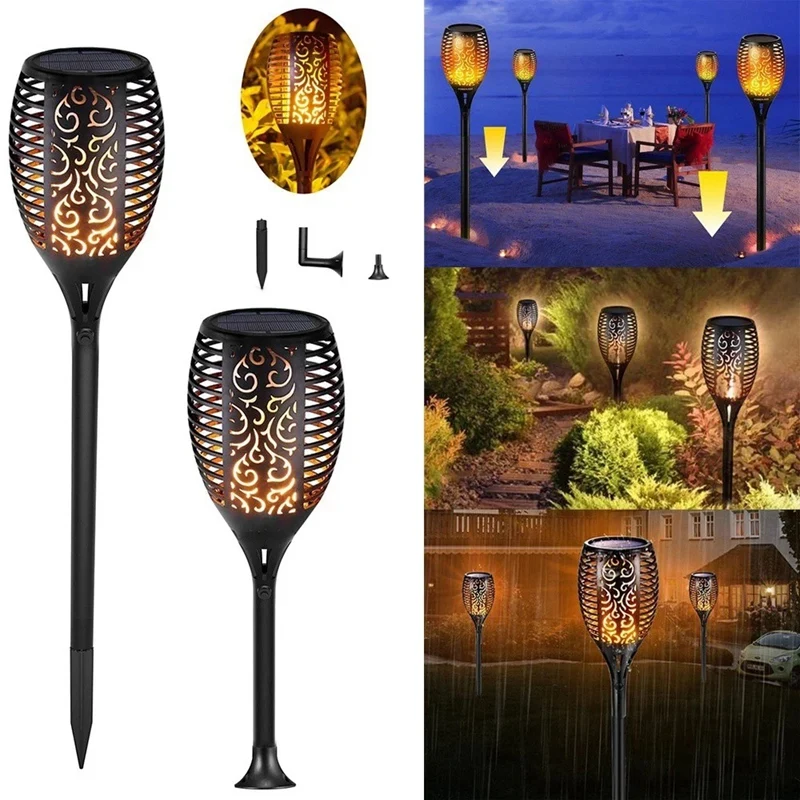 Solar Torch Lights Flickering Flames Weatherproof Light Dancing Flame Lighting 96 Led Dusk To Dawn | Лампы и освещение