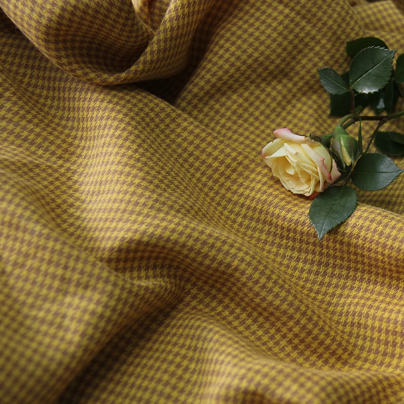 

Желтая хлопковая одежда и юбка, ткань в клетку для весны и лета