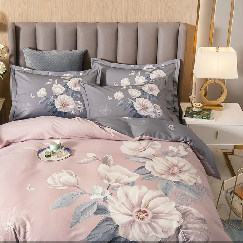 

Pink Creative Flower Bedding Sets Aesthetic Modern Design Bedding Set for Girls Colchones De Cama Four Piece Suit BD50CJ