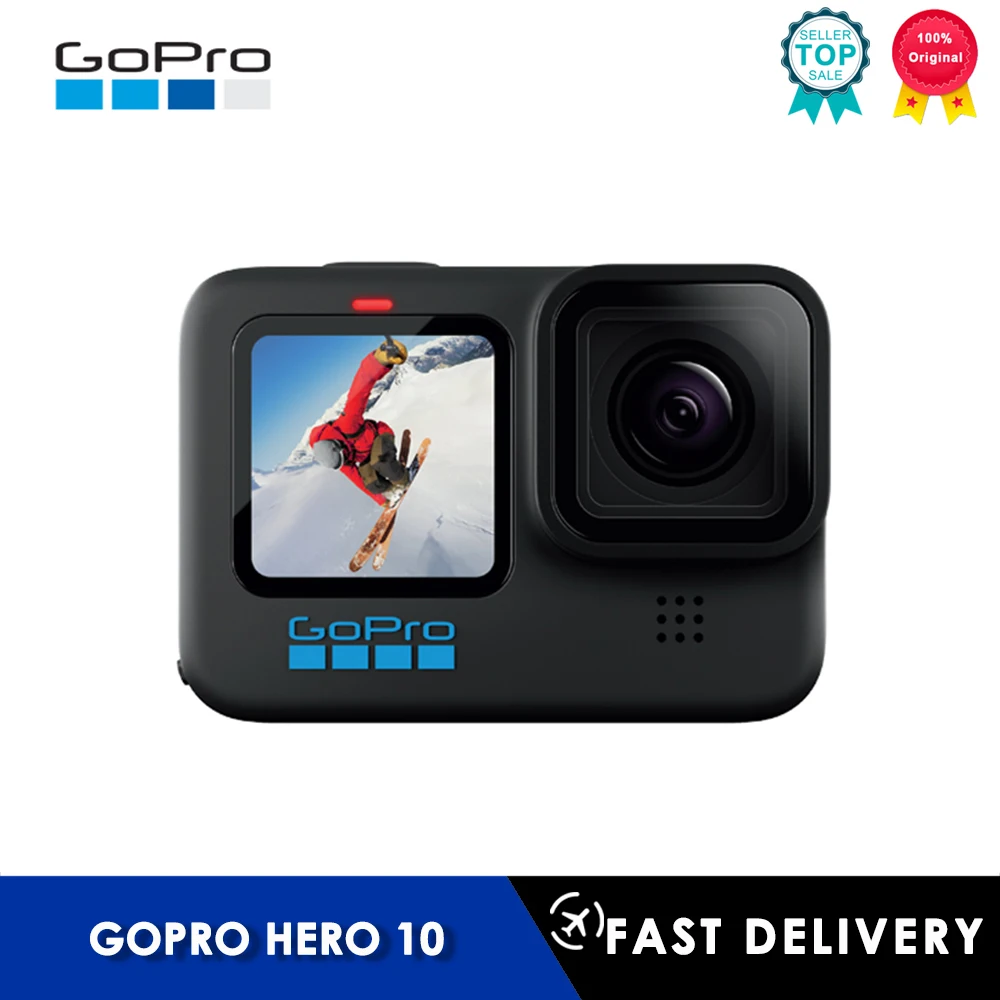 GoPro HERO 10 Schwarz Unterwasser Action Kamera 4K 5,3 K60 Video, Helm Sport Cam 23MP Fotos, 1080p Live-Streaming Gehen Pro HERO10
