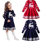 Рождественское платье с оленями для маленьких девочек, платье с длинным рукавом для маленьких девочек, Зимний вязаный свитер, детское рождественское праздничное платье