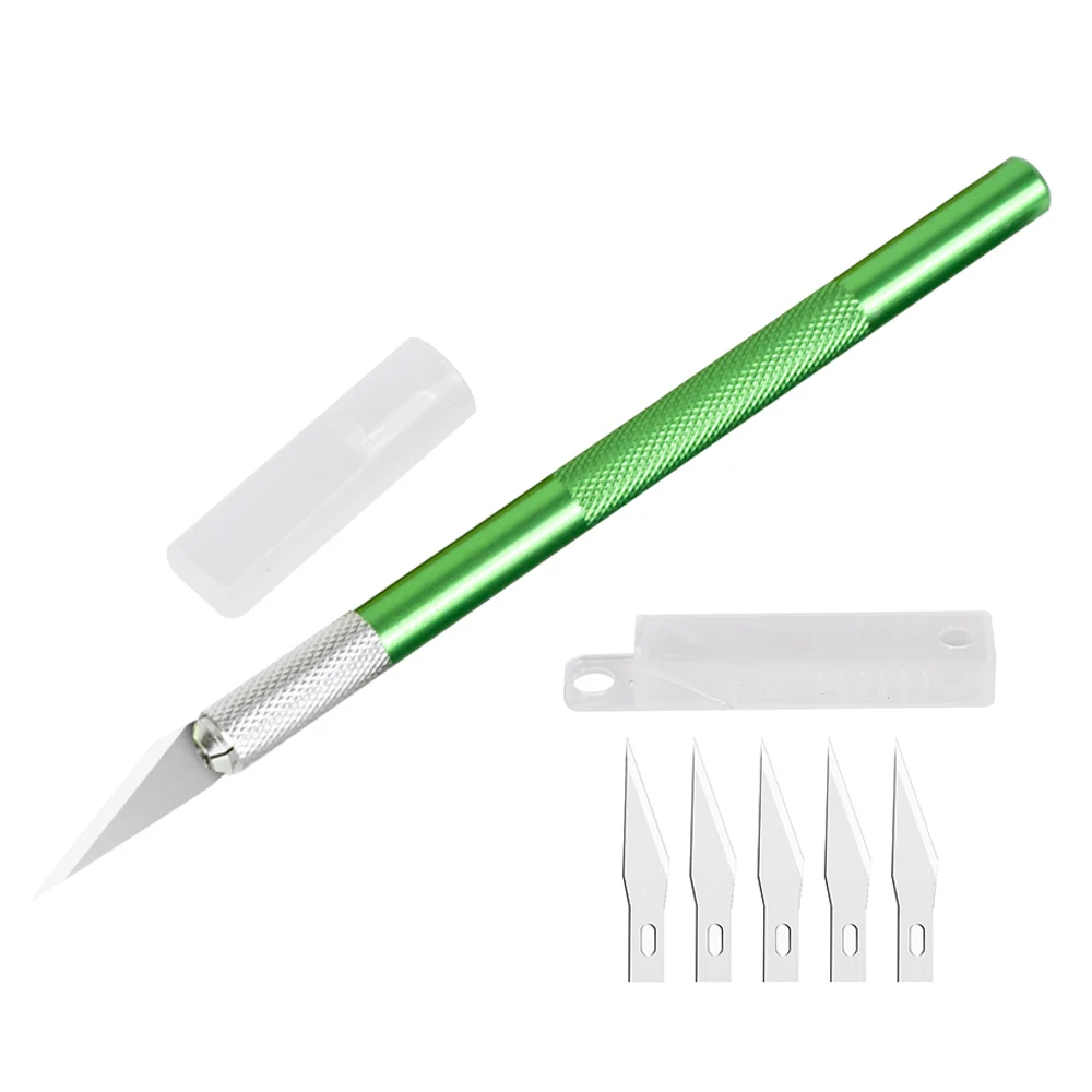 Carving Knife Metal Scalpel Knife Tools Kit Cutter Engraving Craft knives+5pcs Blades Sculpture Knife DIY Repair Hand Tools - Цвет: Green 6 Blades