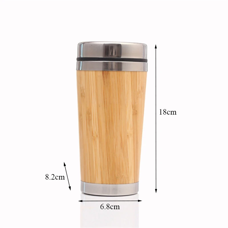 

Bamboo Coffee Cup Stainless Steel Travel Mug With Leak-Proof Cover Double Layer Insulated Milk Mug Office Teacup Drinkware