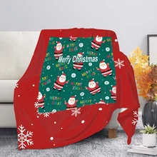 Mantas de Feliz Año Nuevo 2021, Manta con patrón de Papá Noel, cómoda colcha de lana para sofá, Manta roja/verde de Navidad (1)